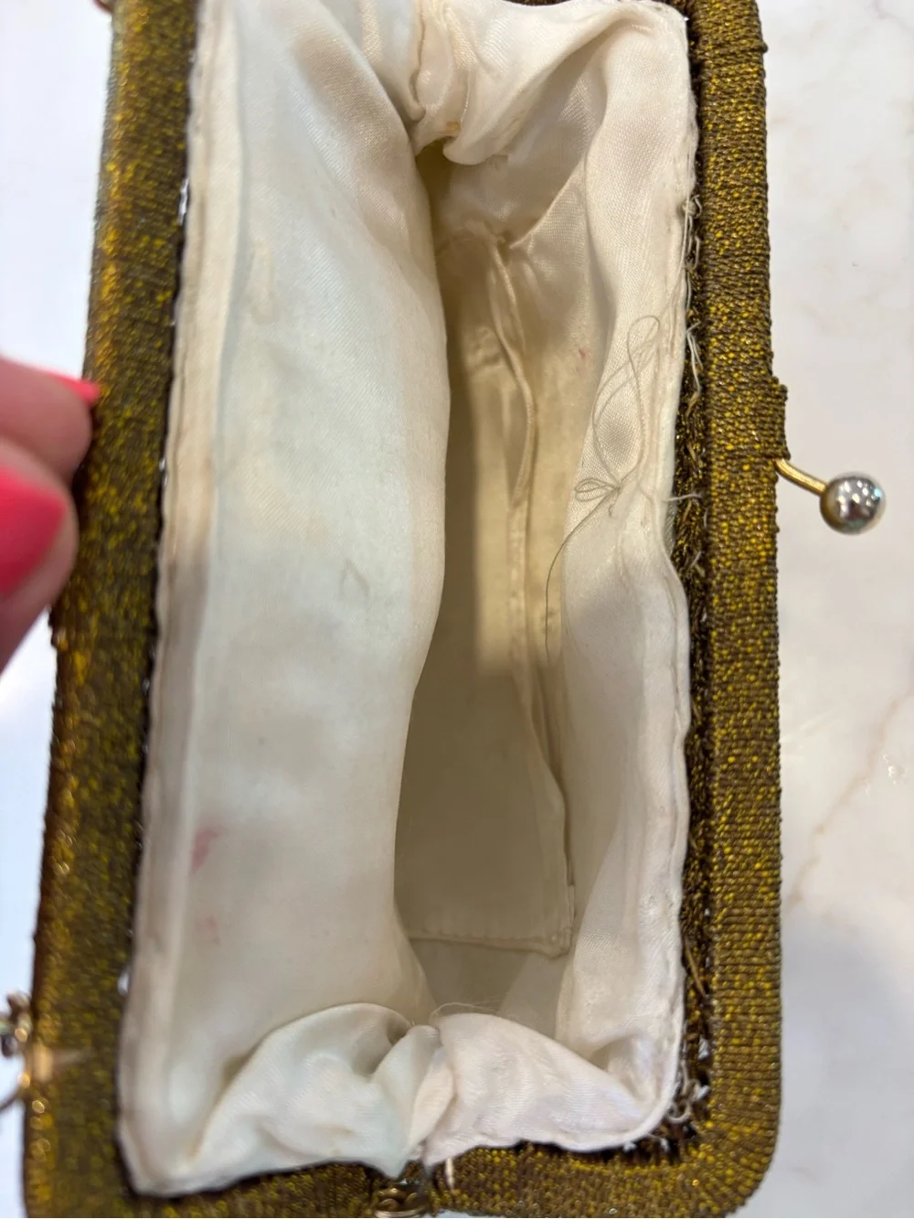 Vintage Gold Beaded Evening purse with Clear Crystal Accents early 1900s